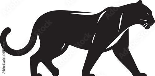 Black Panther Silhouette Vector Walking in Side Profile

