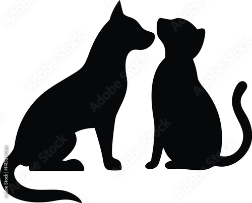 dog and cat sitting silhouette vector 