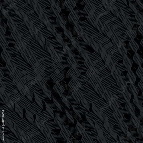 Black error pattern. Glitch print. Fashion print Vector seamless pattern.