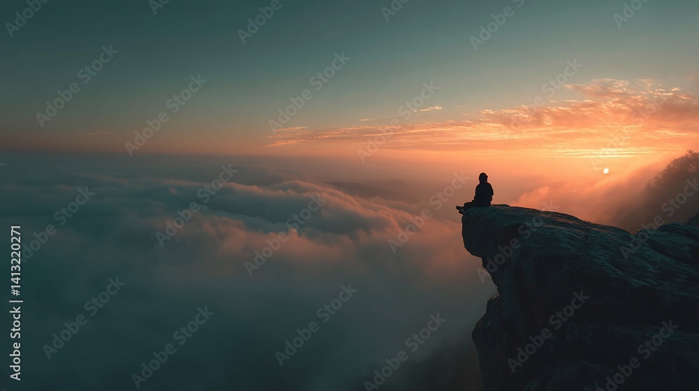 Solitude on a Mountain Peak at Sunrise Solitude on a Mountain Peak at Sunrise