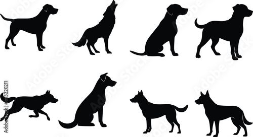 set of dogs silhouette vector 