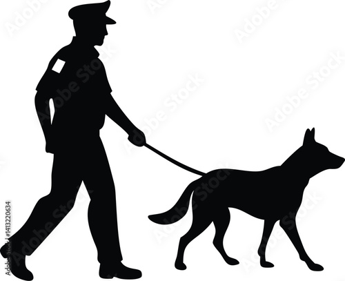 Police Officer Walking a Dog Silhouette