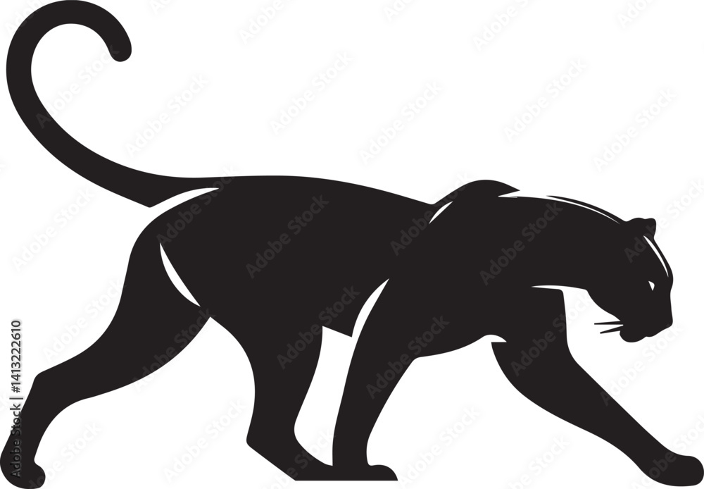 Obraz premium Black Panther Silhouette Vector Walking in Side Profile