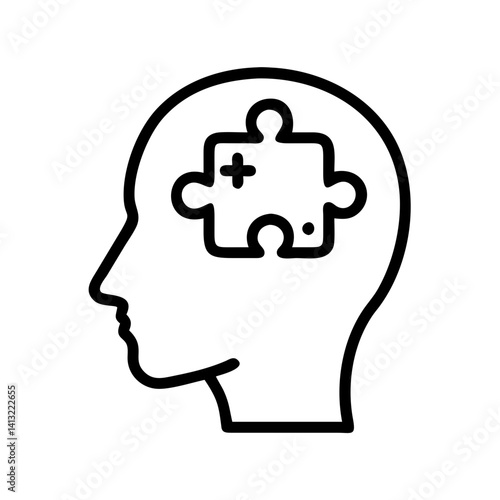 Line art head with puzzle piece representing mental focus