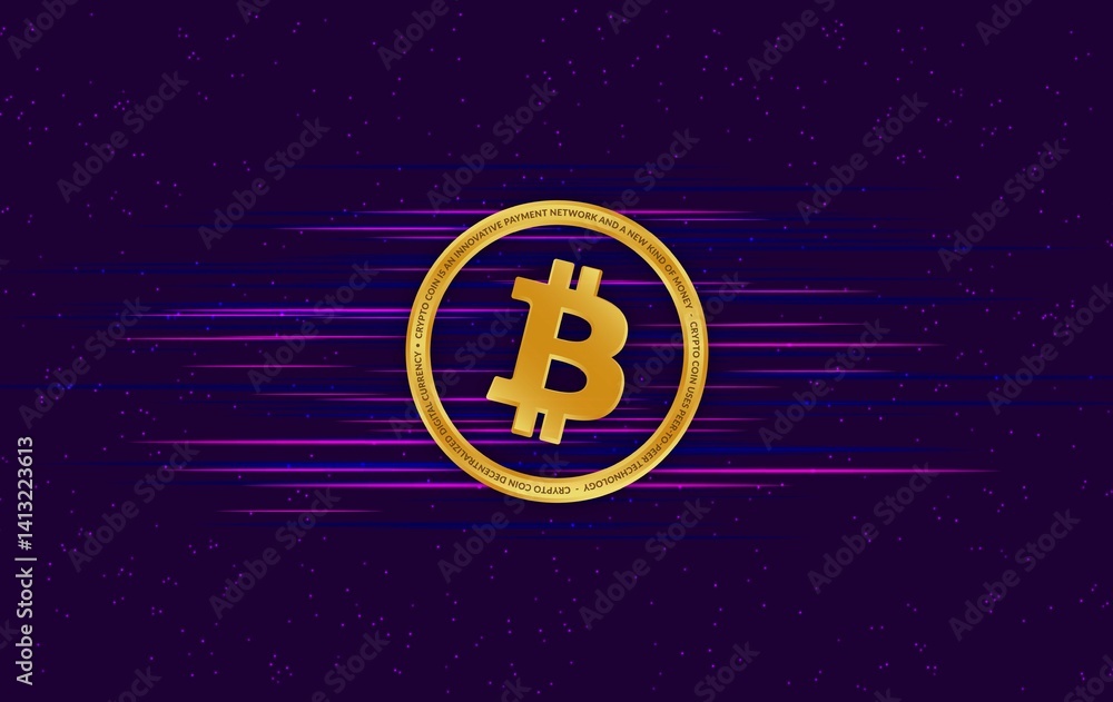 images of the bitcoin-btc logo on a digital background. 3d illustrations.