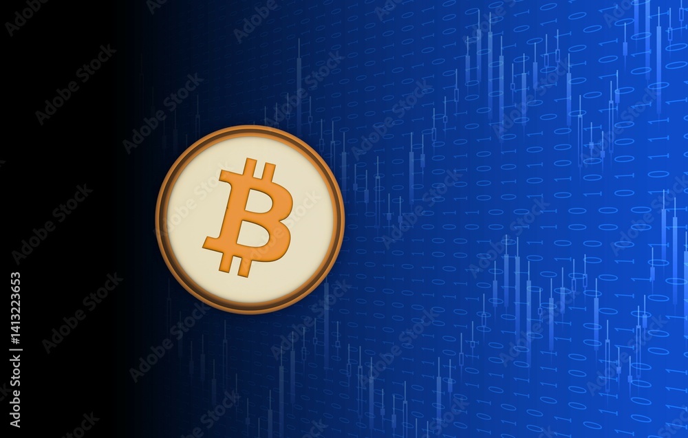 images of the bitcoin-btc logo on a digital background. 3d illustrations.