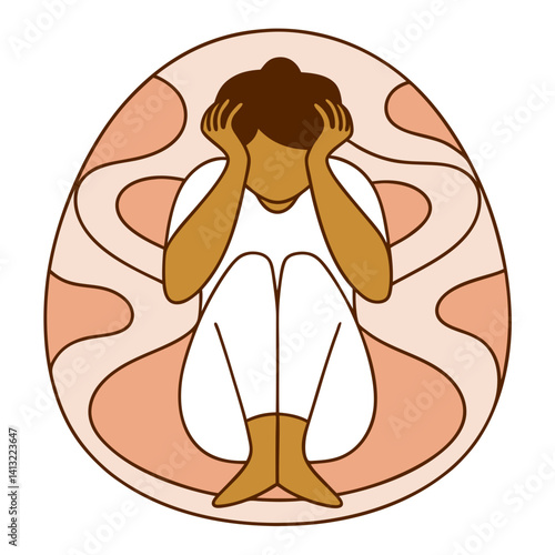 Person holding head in emotional breakdown pose in abstract background