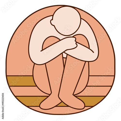 Person curled up sitting on stairs symbolizing distress
