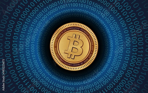 Obraz na płótnie images of the bitcoin-btc logo on a digital background. 3d illustrations. w salonie