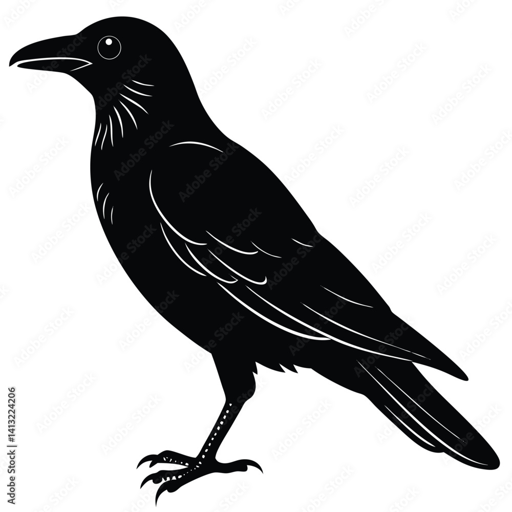 Obraz premium Black crow silhouette vector illustration of a wild bird on a branch