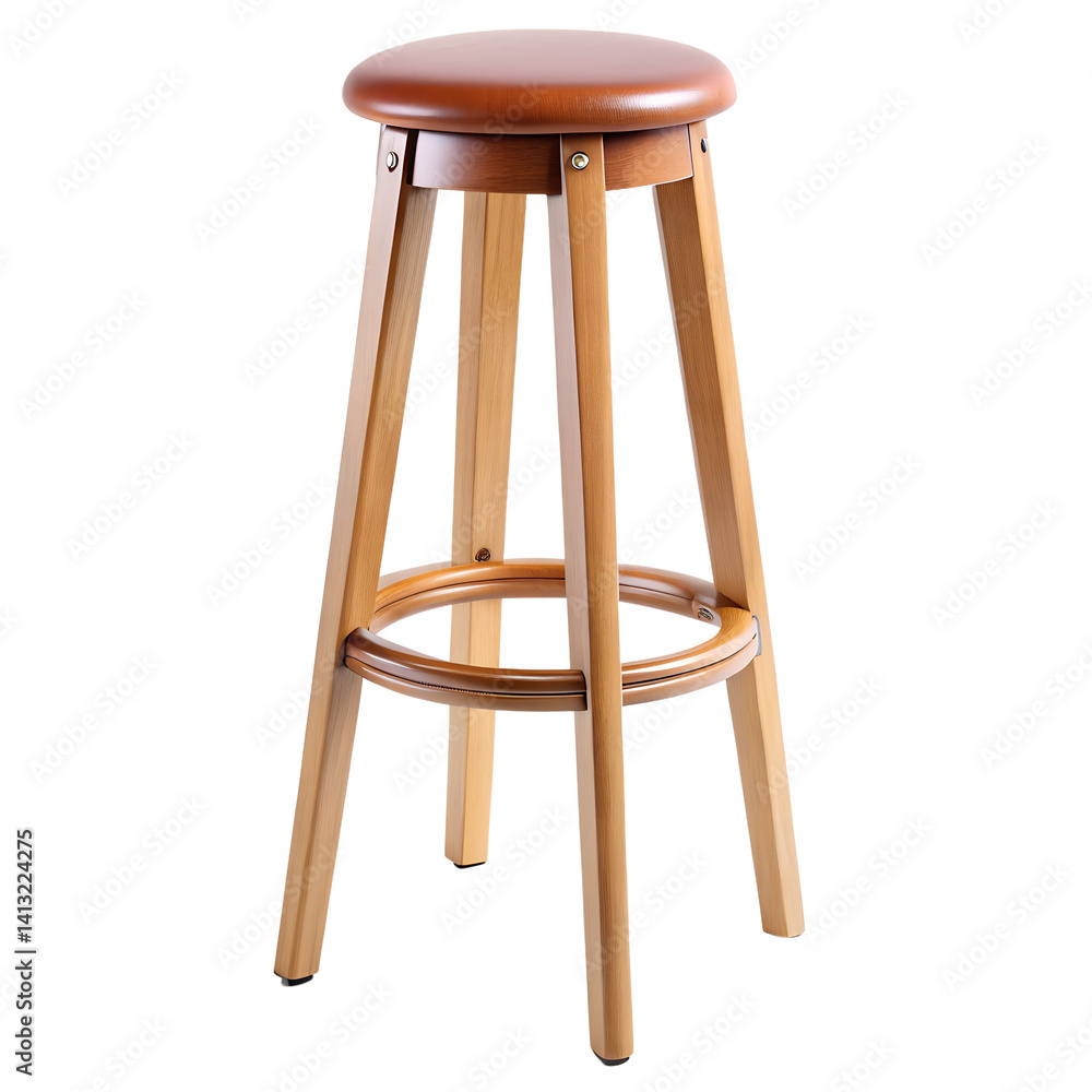 Wooden stool with round seat isolated on transparent background Wooden stool with round seat isolated on transparent background