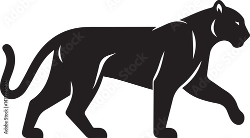 Black Panther Silhouette Vector Walking in Side Profile

