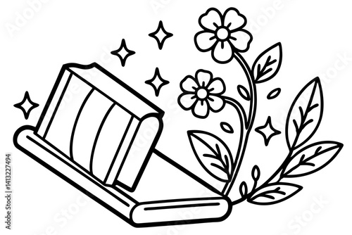 vector illustration of an old book with flowers