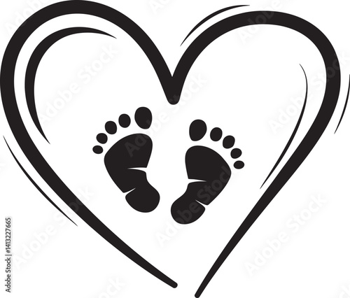 Minimalist Vector of Baby Footprints Inside a Heart Outline, heart on a white background