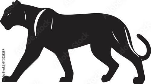 Black Panther Silhouette Vector Walking in Side Profile

