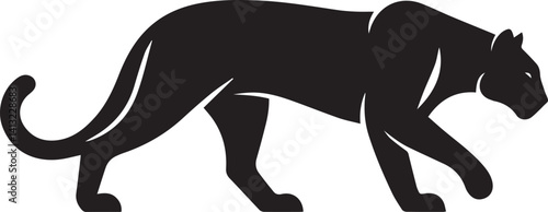 Black Panther Silhouette Vector Walking in Side Profile

