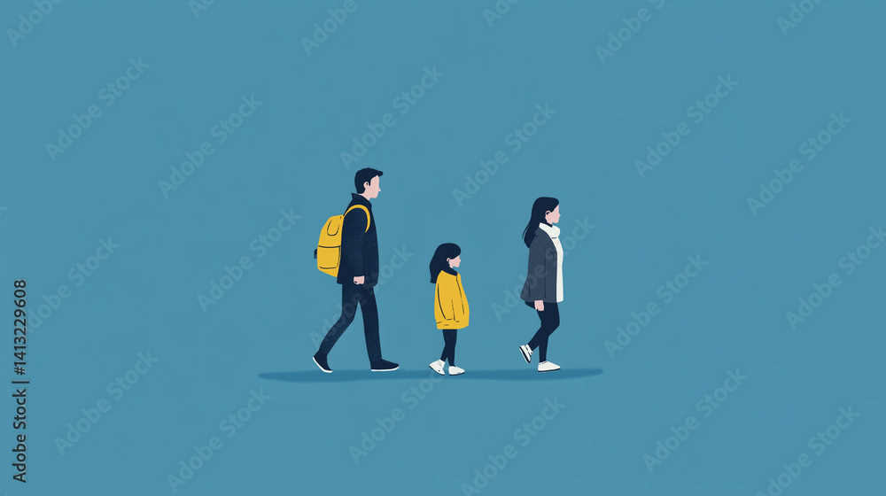 Modern illustration of family walking together, symbolizing connection, parenting, and new beginnings. Modern illustration of family walking together, symbolizing connection, parenting, and new beginnings.