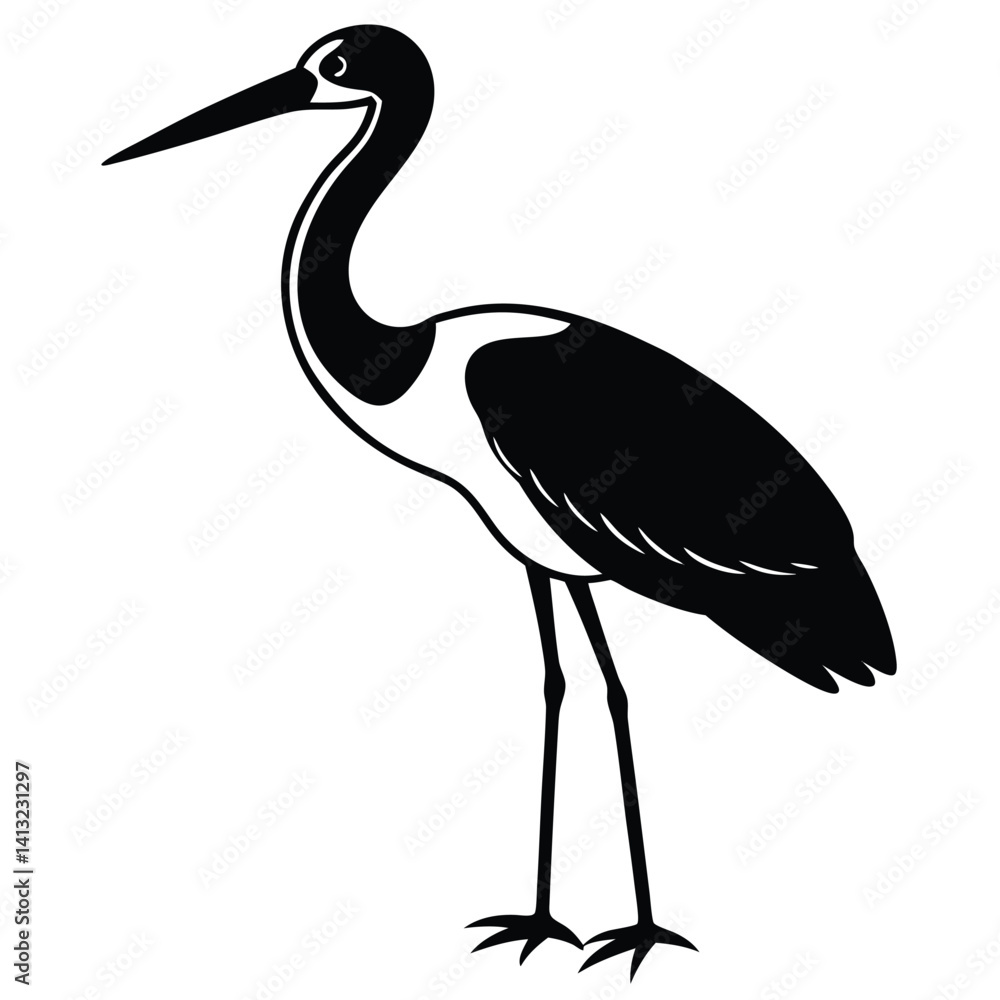 Fototapeta premium Grey heron, a wild bird of nature, standing with blue feathers and beak