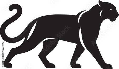 Black Panther Silhouette Vector Walking in Side Profile

