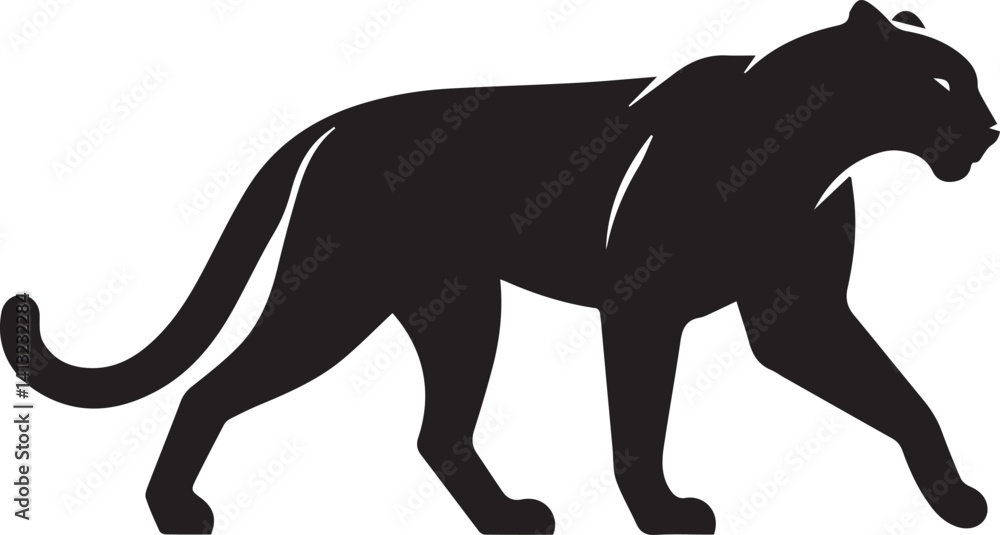 Fototapeta premium Black Panther Silhouette Vector Walking in Side Profile