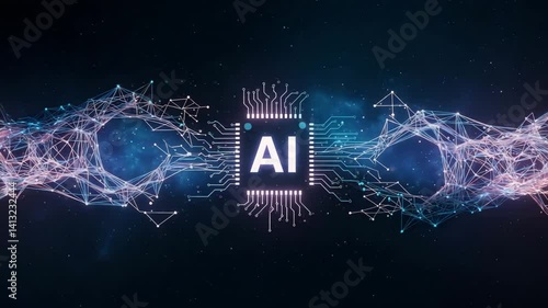 The digital AI chip is shown with the connection network. Representing the cutting edge of technological advancement and innovative capabilities.