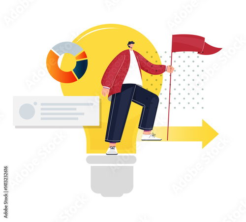 Startup Founder Celebrating Milestone - Stock Illustration