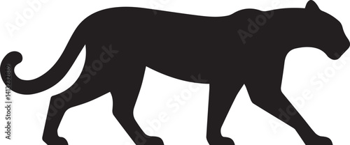 Black Panther Silhouette Vector Walking in Side Profile

