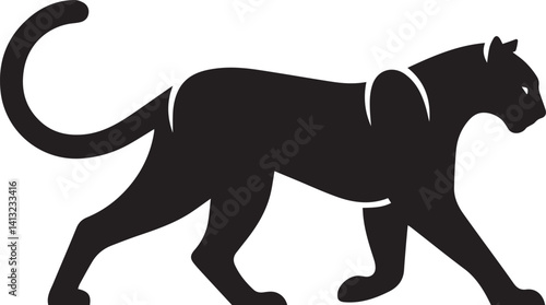 Black Panther Silhouette Vector Walking in Side Profile

