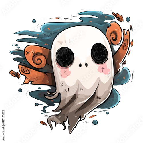 Vector illustration of a bouncy banshee with springy movements and sonic waves, cartoon ghost