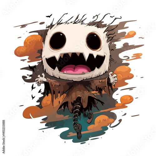 Vector illustration of a bouncy banshee with springy movements and sonic waves, cartoon ghost