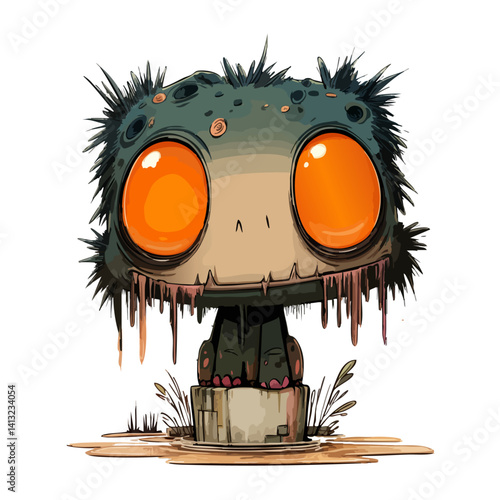 Vector illustration of a bumpy bogey with warty skin and glowing eyes, ugly-cute monster