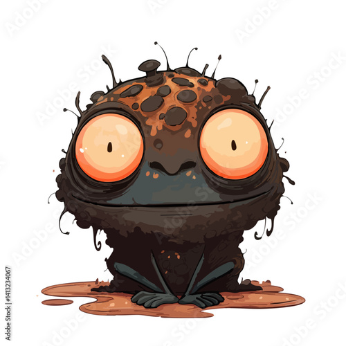 Vector illustration of a bumpy bogey with warty skin and glowing eyes, ugly-cute monster