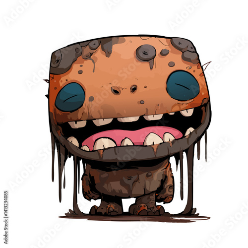 Vector illustration of a bumpy bogle with warty, uneven skin, ugly-cute monster
