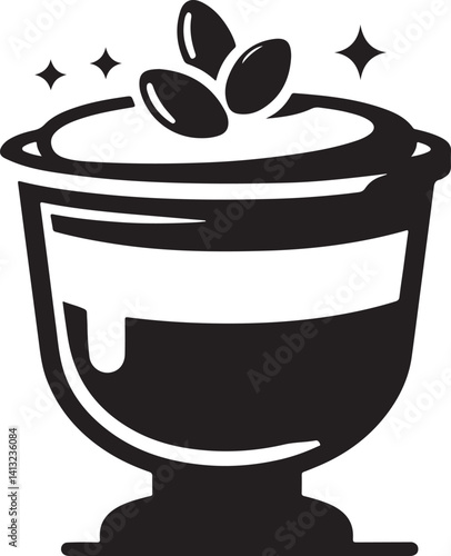 Silhouette vector of panna cotta dessert icon, perfect for gourmet, dessert, and restaurant-themed designs. Elegant, creamy, and indulgent graphic style.