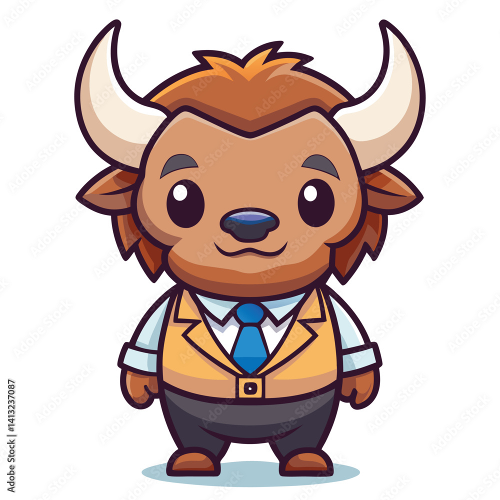 Cute cartoon bison dressed in a suit Cute cartoon bison dressed in a suit