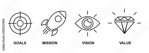 Conceptual Icons That Effectively Represent the Goals, Mission, Vision, and Core Value