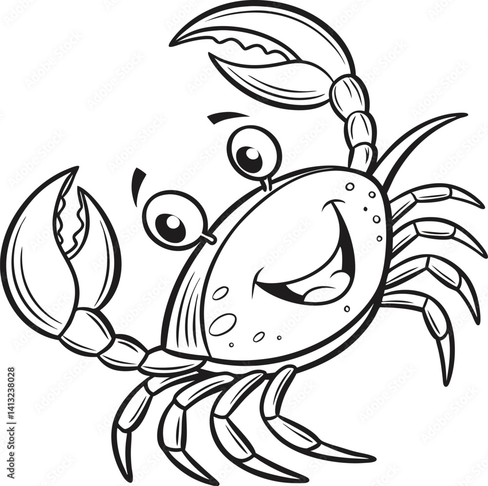 Smiling Cartoon Crab Illustration with Playful Expression and Raised Claws
Smiling Cartoon Crab Illustration with Playful Expression and Raised Claws