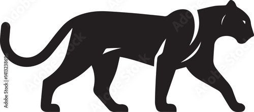 Black Panther Silhouette Vector Walking in Side Profile

