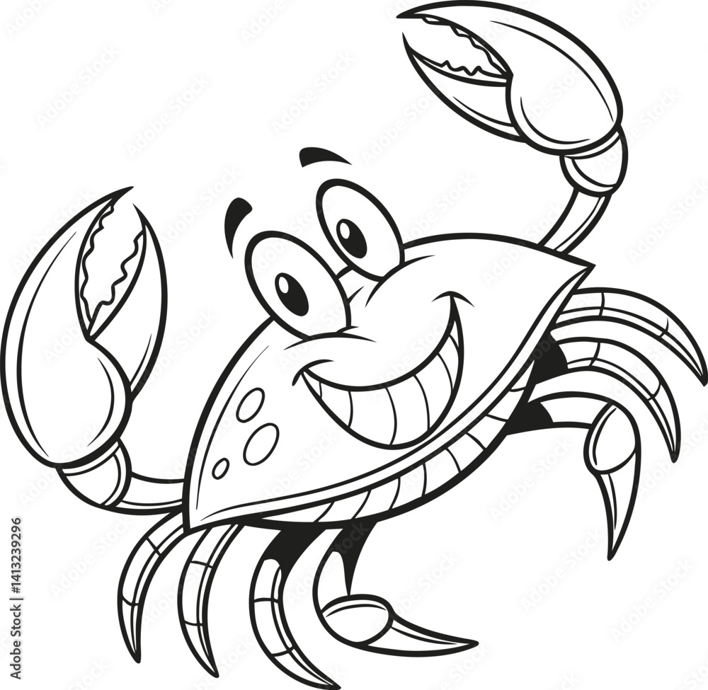 Smiling Cartoon Crab Illustration with Playful Expression and Raised Claws
Smiling Cartoon Crab Illustration with Playful Expression and Raised Claws