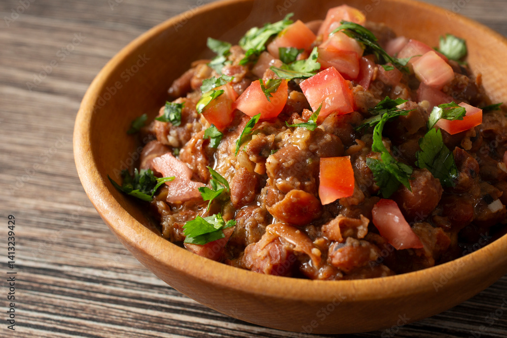 A view of a bowl of ful medames. A view of a bowl of ful medames.