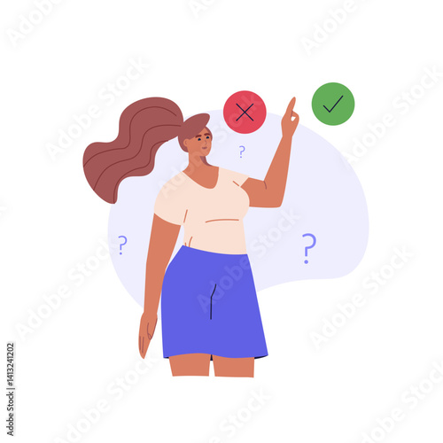 Decision making concept with choose different way. Student or employee choose career path. Various business ways. Difficult choice. Yes or no vector illustration in flat cartoon design for web banner
