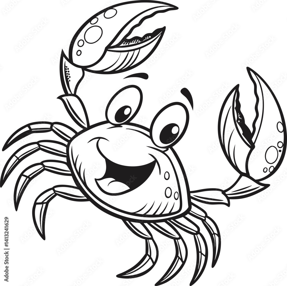 Smiling Cartoon Crab Illustration with Playful Expression and Raised Claws
Smiling Cartoon Crab Illustration with Playful Expression and Raised Claws