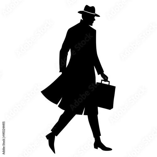 Silhouette of man walking with briefcase