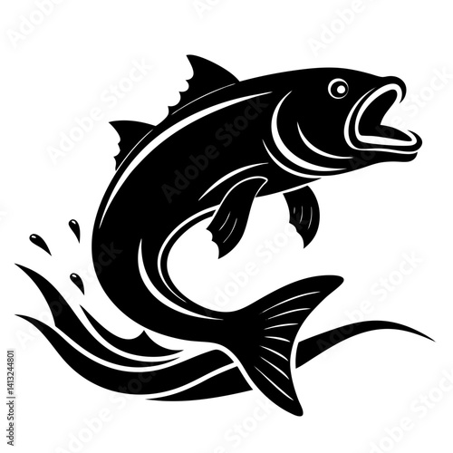 Jumping fish silhouette with water splash