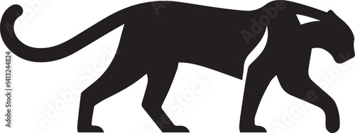 Black Panther Silhouette Vector Walking in Side Profile

