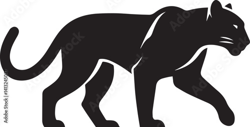 Black Panther Silhouette Vector Walking in Side Profile

