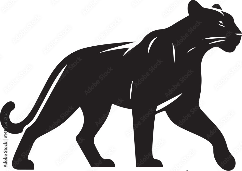 Fototapeta premium Black Panther Silhouette Vector Walking in Side Profile