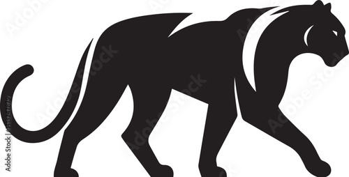 Black Panther Silhouette Vector Walking in Side Profile

