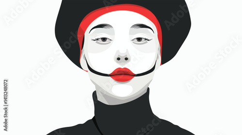 Silent Performance: Elegant Female Mime in Flat Vector Art, Isolated on White Background, Perfect   