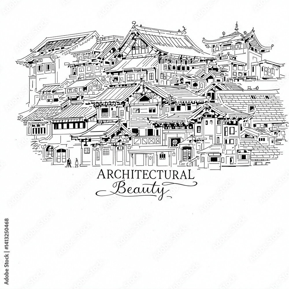 Elegance in Eastern Architecture: A Detailed Sketch of Rooflines